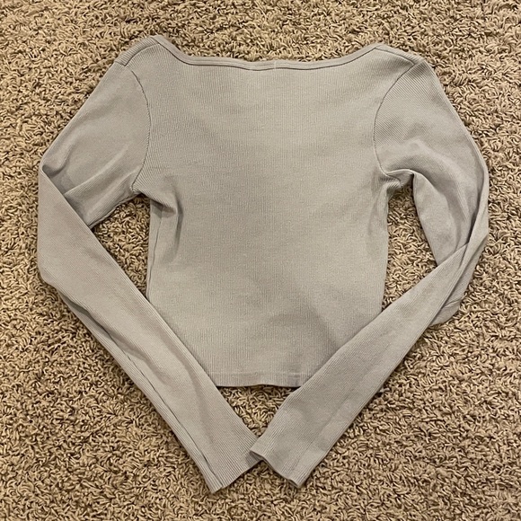 Brandy Melville/John Galt Full Button Zelly Long Sleeve Top Purple/Gray - Picture 3 of 4